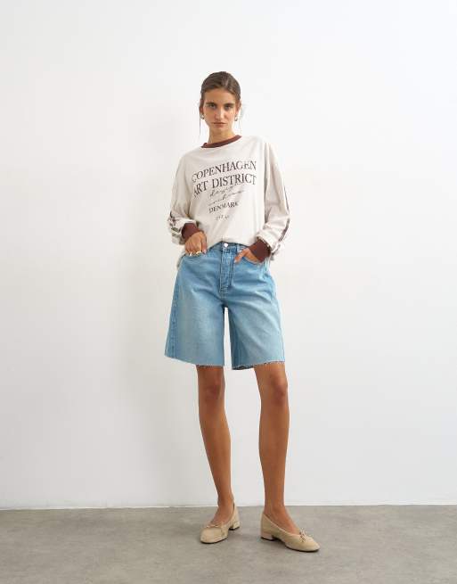 Topshop longline barrel shorts in bleach, 4 of 7