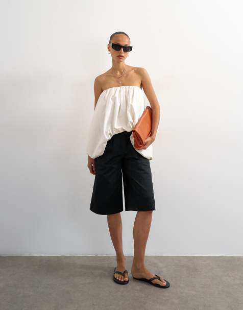 Topshop longline bermuda cargo short in black - view 1
