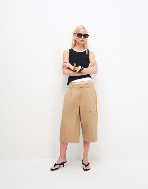 Topshop longline bermuda cargo short in ecru, 2 of 9