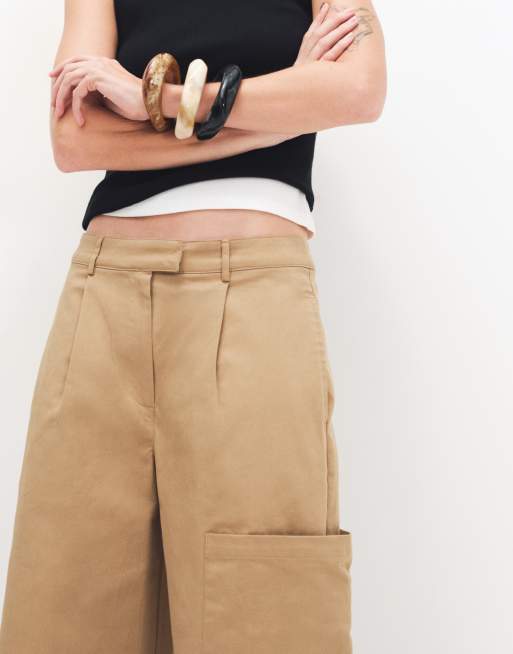 Topshop longline bermuda cargo shorts in ecru, 3 of 9