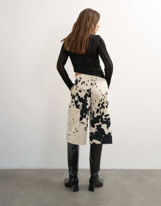 Topshop longline bermuda short in ink smudge, 4 of 5