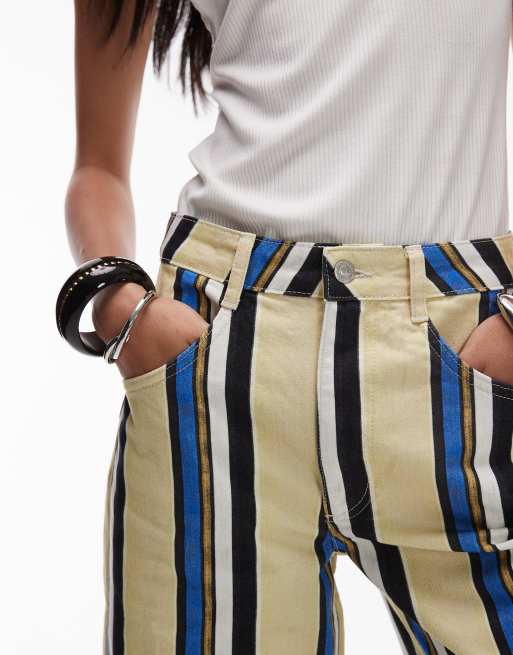 Topshop – Longline-Bermudashorts aus Twill in Blau und Gelb gestreift, 2 von 5