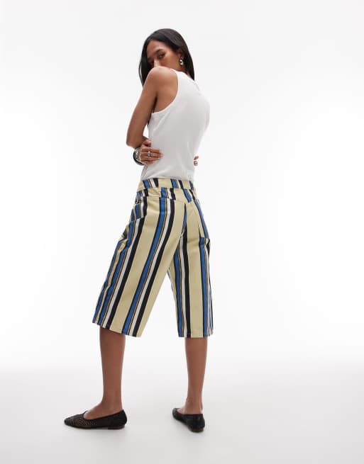 Topshop – Longline-Bermudashorts aus Twill in Blau und Gelb gestreift, 4 von 5