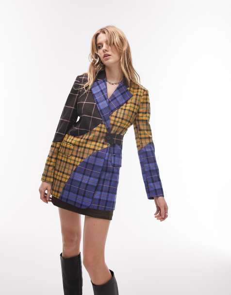 Topshop longline blazer in check mix - part of a set - view 1