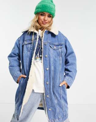 borg lined longline denim jacket