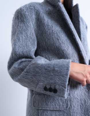 Topshop Longline Brushed One Button Blazer Coat With Wool In Blue