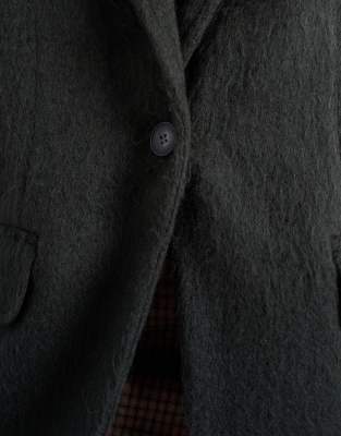 Topshop Longline Brushed One Button Wool Blend Blazer Coat In Green