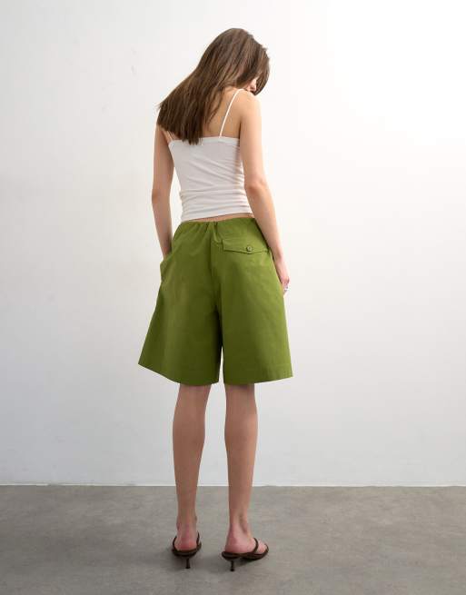Topshop longline cargo shorts with bungee cords in green, 4 of 5
