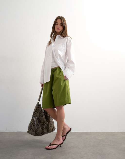 Topshop longline cargo shorts with bungee cords in green, 5 of 5
