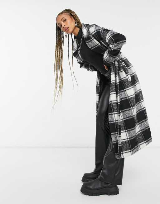 Topshop longline coat in monochrome plaid