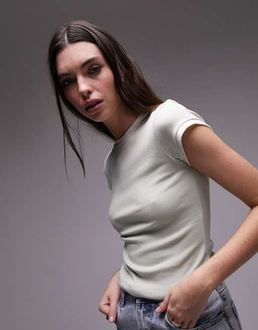 Topshop longline contrast neck everyday tee in sage