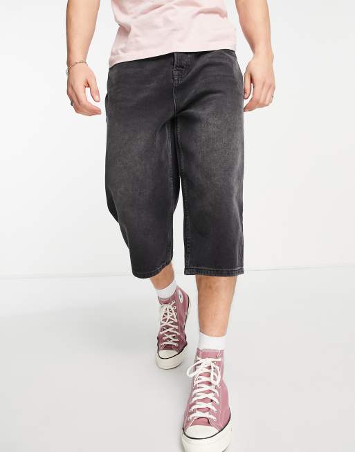 Topshop - Longline-denimshorts i vasket sort 