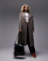 Topshop Tall brushed chuck-on coat with patch pockets in moss