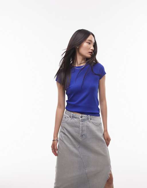 Topshop longline everyday tee in cobalt blue
