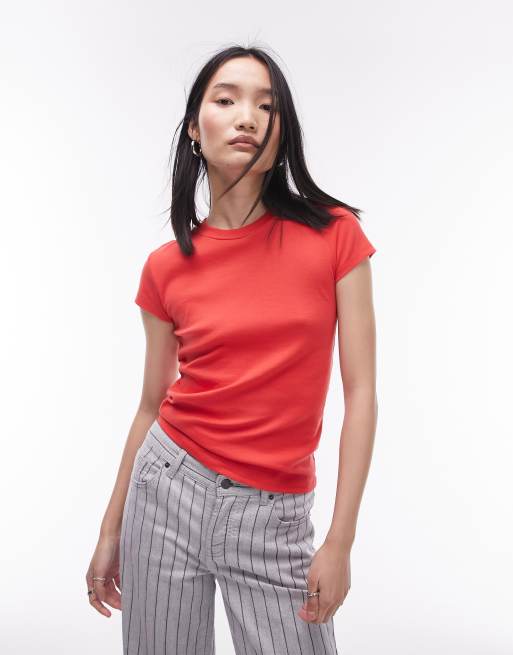 Topshop longline everyday tee in red | ASOS