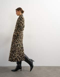 Model wearing Longline formal coat in animal print