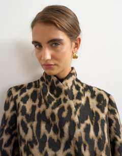 Model wearing Longline formal coat in animal print