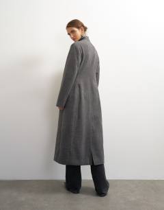 Model wearing Longline formal coat in grey