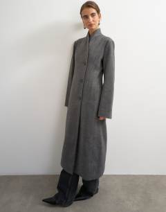 Model wearing Longline formal coat in grey