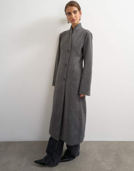 Topshop longline formal coat in grey, 3 of 4