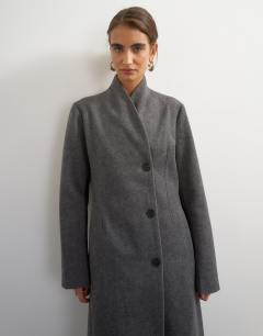 Model wearing Longline formal coat in grey