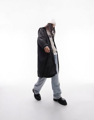 Topshop longline hooded coat in black  - ASOS Price Checker