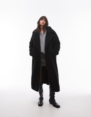 Topshop - Longline-Jacke aus Teddyfell zum Reinschlüpfen in Schwarz