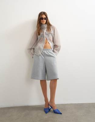 Topshop Longline Jersey Shorts In Gray