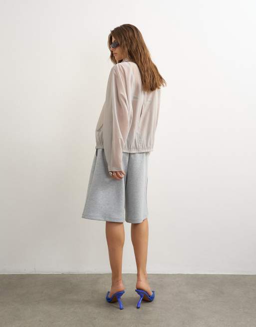 Topshop longline jersey shorts in gray, 3 of 5