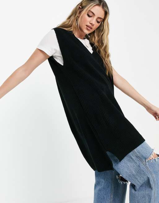 longline knitted vest in black ASOS