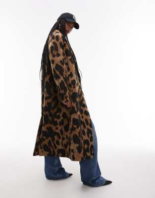 longline leopard print formal coat in multi