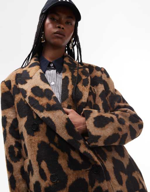 Topshop longline leopard print formal coat in multi, 3 of 4