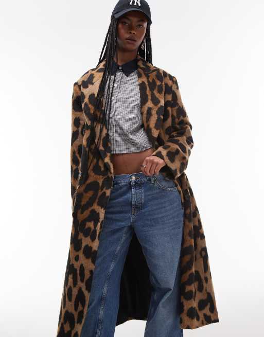 Topshop longline leopard print formal coat in multi, 4 of 4
