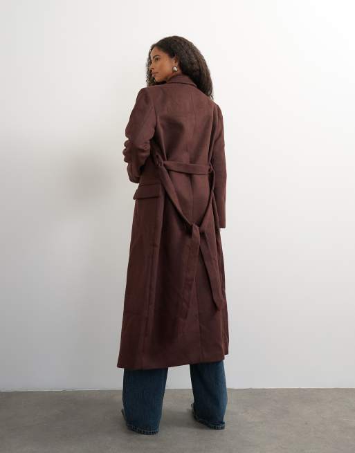 Topshop Longline-Mantel mit Gürtel in Burgunderrot, 2 von 4