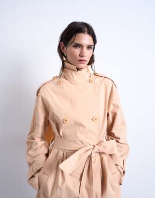 Topshop longline nylon trench coat in peach | ASOS