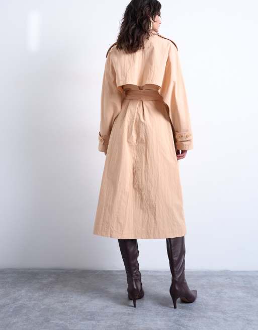 Topshop longline nylon trench coat in peach | ASOS