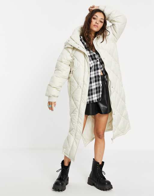 Topshop - Longline og vendbar dynejakke med hætte i creme, 4 af 4