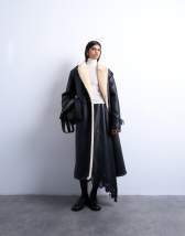Topshop longline oversized aviator borg coat in black and cream