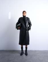 Topshop longline oversized aviator borg coat in black