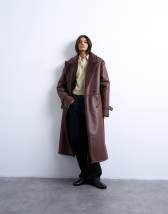 Topshop longline oversized aviator borg coat in chocolate