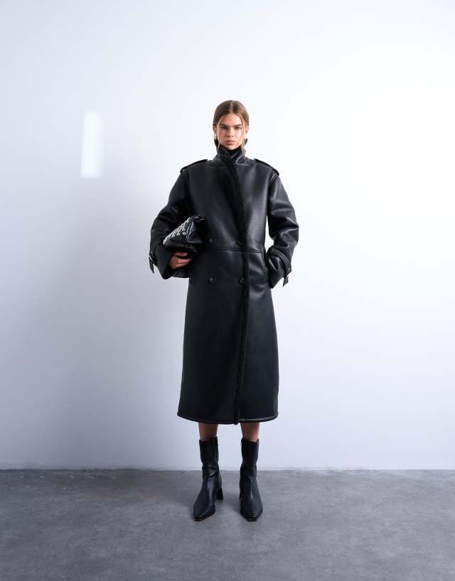 T*a様 COOTIE 20SS Overdyed Over Coat Topshop longline oversized aviator teddy coat in black | ASOS