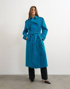 Longline oversized faux suede trench coat in blue