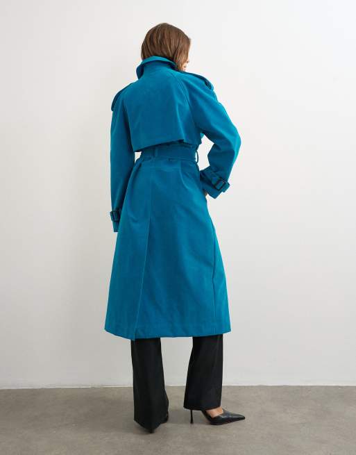 Topshop longline oversized faux suede trench coat in blue, 3 of 4
