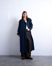 Topshop longline oversized faux suede trench coat in navy