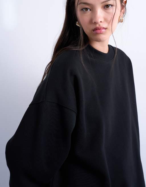 Topshop longline oversized sweat in black, 3 of 4