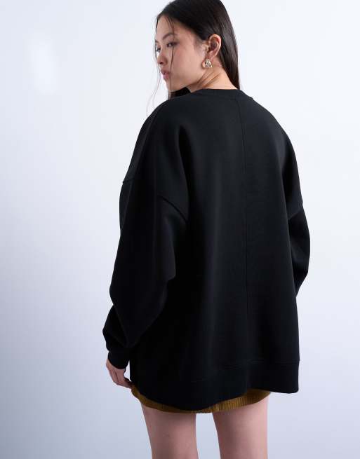 Topshop longline oversized sweat in black, 4 of 4