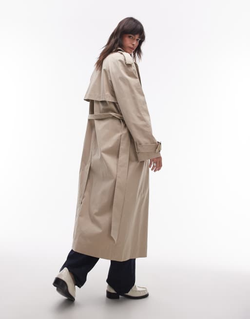 Topshop longline oversized trench coat in stone