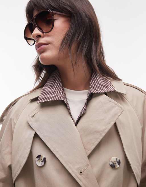 Topshop longline oversized trench coat in stone