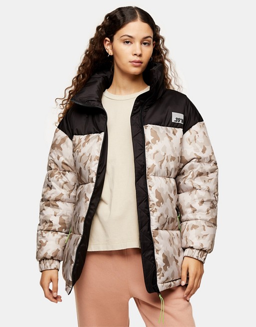 Topshop longline padded jacket in multi