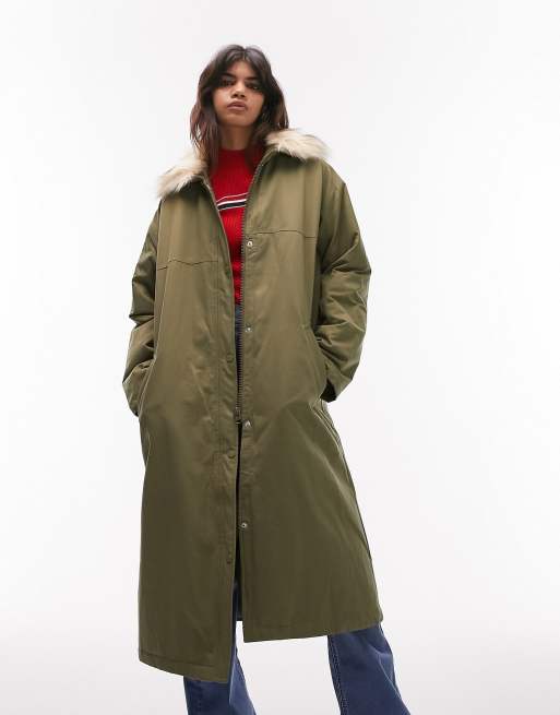 Topshop khaki cheap puffer jacket